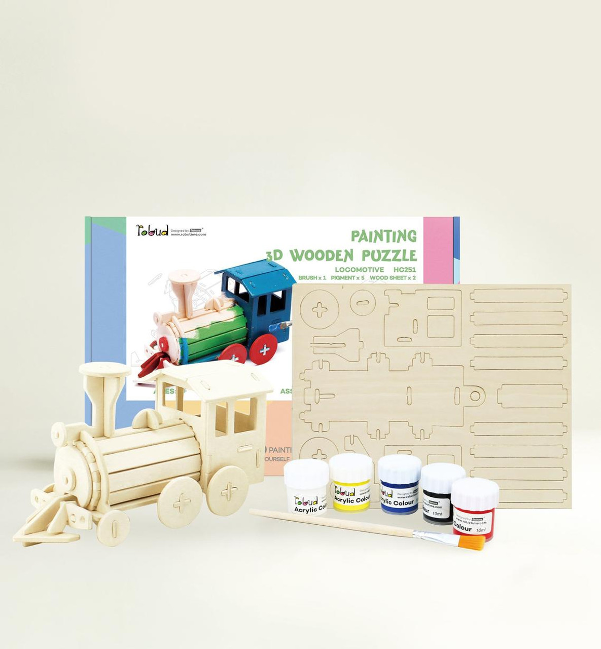DIY 3D Wooden Puzzle W Paint Locomotive